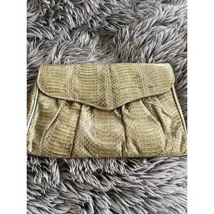 Vintage Real Genuine SnakeSkin Clutch Purse J. Renee’ Greenish Beige W strap